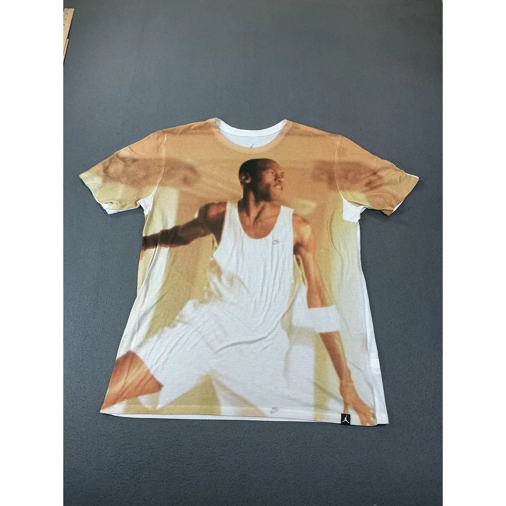 Jordan Shirt Mens L Multicolor Jumpman Graphic Basketball Tee All Over Print
